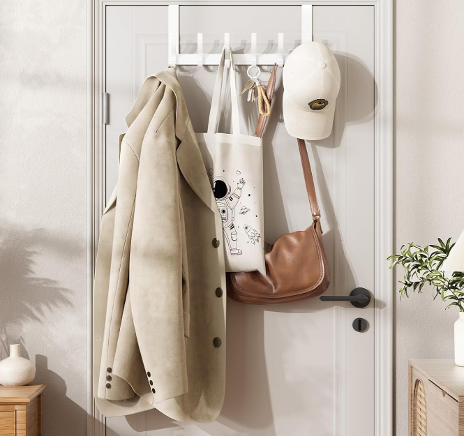 Over-The-Door Hook For Coats And Hats; White, Single-Unit Bathroom Towel Rack - Image 2