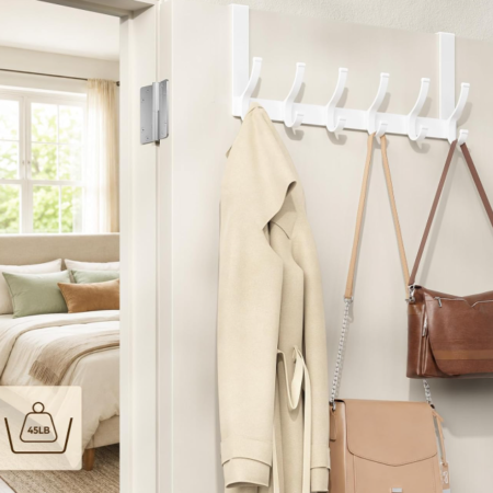 Over-The-Door Hook For Coats And Hats; White, Single-Unit Bathroom Towel Rack