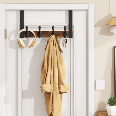Heavy-Duty Over-The-Door Rack; Wood, Vintage Brown-Black Finish