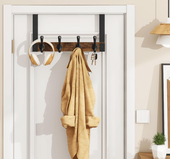 Heavy-Duty Over-The-Door Rack; Wood, Vintage Brown-Black Finish
