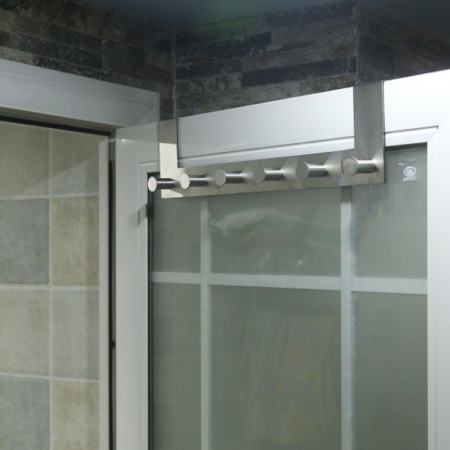 Over-The-Door Rack With 6 Hooks; Silver, For Bathroom Storage