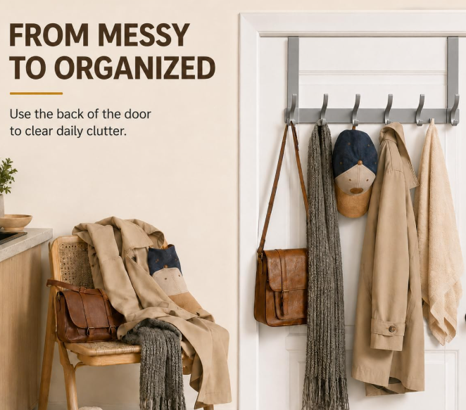Over-The-Door Rack With Long Arm; Gray, Single-Unit Storage - Image 2