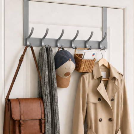 Over-The-Door Rack With Long Arm; Gray, Single-Unit Storage