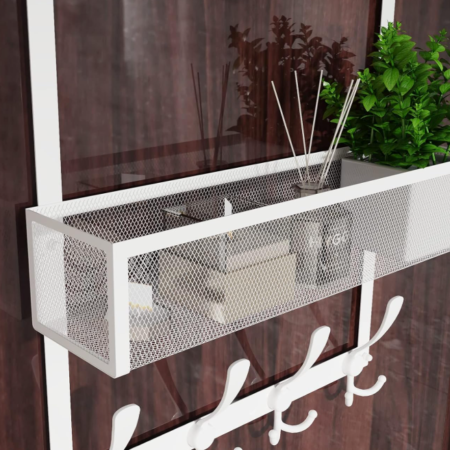 Over-The-Door Storage Rack With 12 Hooks And 2 Mesh Baskets; White