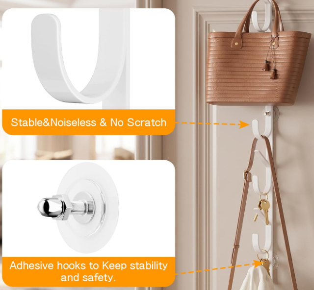 Over-The-Door Storage Rack For Bags; White, Designed For Thick Doors - Image 2