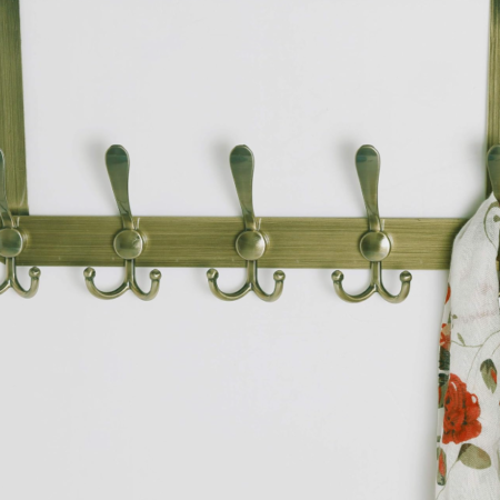 Metal Over-The-Door Rack With 5 Triple-Pronged Hooks; Bronze-Colored