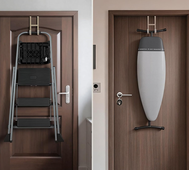 Over-The-Door Double-Hook Design; Light Brown, 2-Piece Set