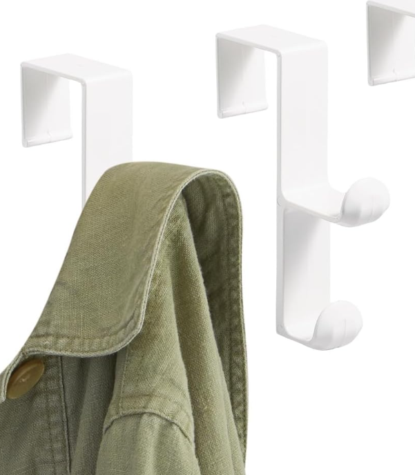 Plastic Over-The-Door Double-Hook Rack; White, 3-Piece Set - Image 2