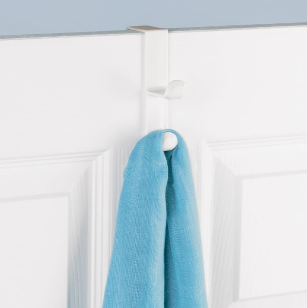 Plastic Over-The-Door Double-Hook Rack; White, 3-Piece Set