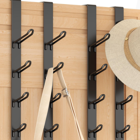 Over-The-Door Rack With 16 Hooks; Vertical Towel Rack, Black, 4-Piece Set