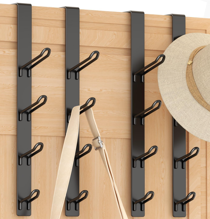 Over-The-Door Rack With 16 Hooks; Vertical Towel Rack, Black, 4-Piece Set