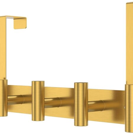 Stainless Steel 5-Hook Over-The-Door Rack With Gold-Tone Finish And Anti-Scratch Pads