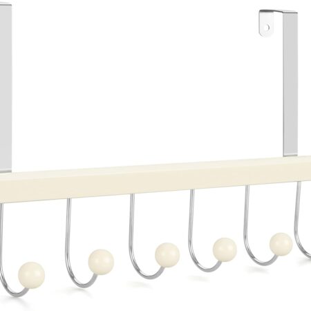 Wooden Over-The-Door Hook Rack For Towels, Coats, And Bags