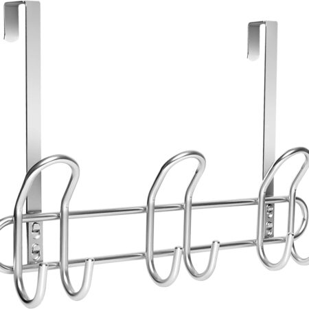 Silver-Colored Over-The-Door Hook Rack For Bathrobes, Towels, And Clothing