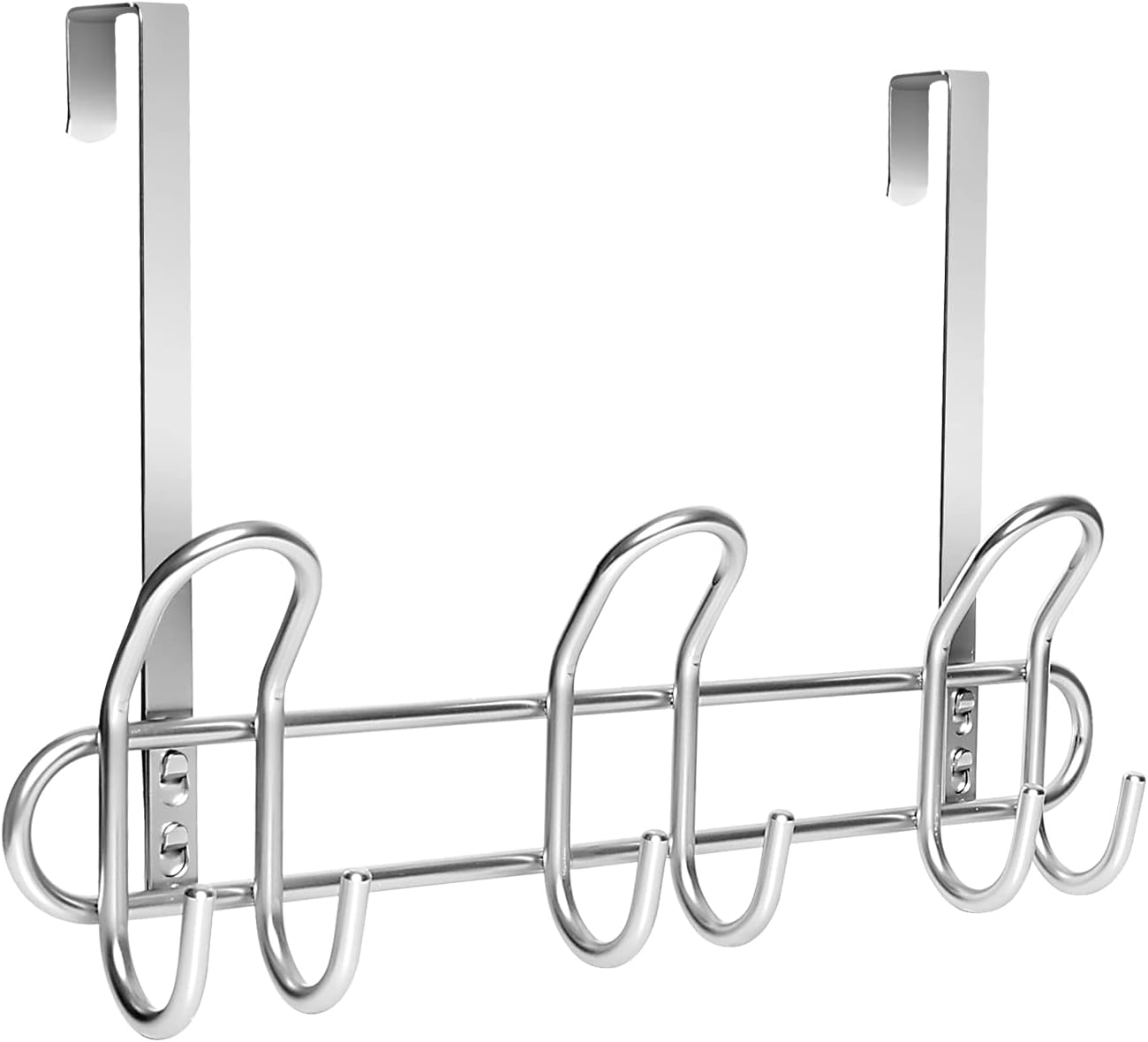 Silver-Colored Over-The-Door Hook Rack For Bathrobes, Towels, And Clothing