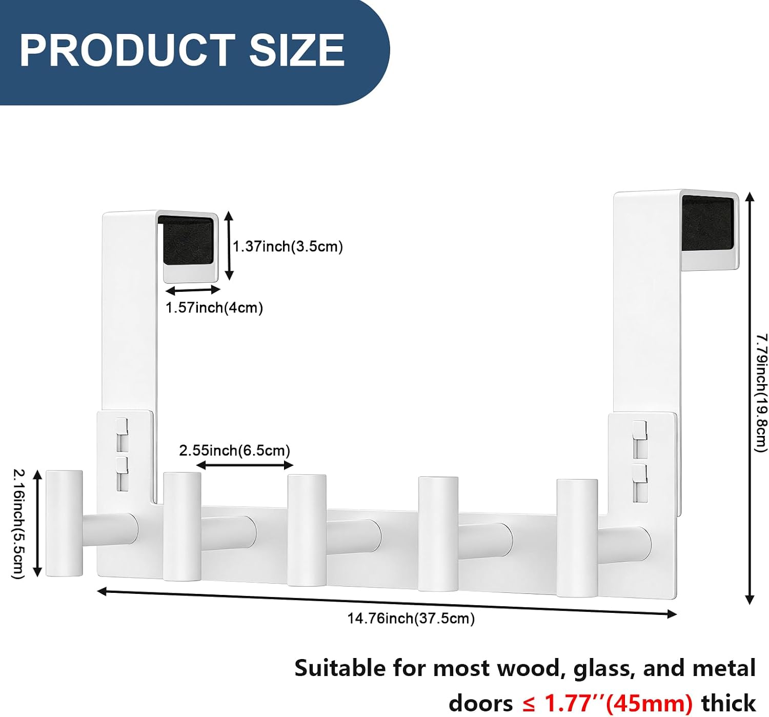 White 5-Hook T-Shaped Over-The-Door Towel Rack, Single Unit - Image 2