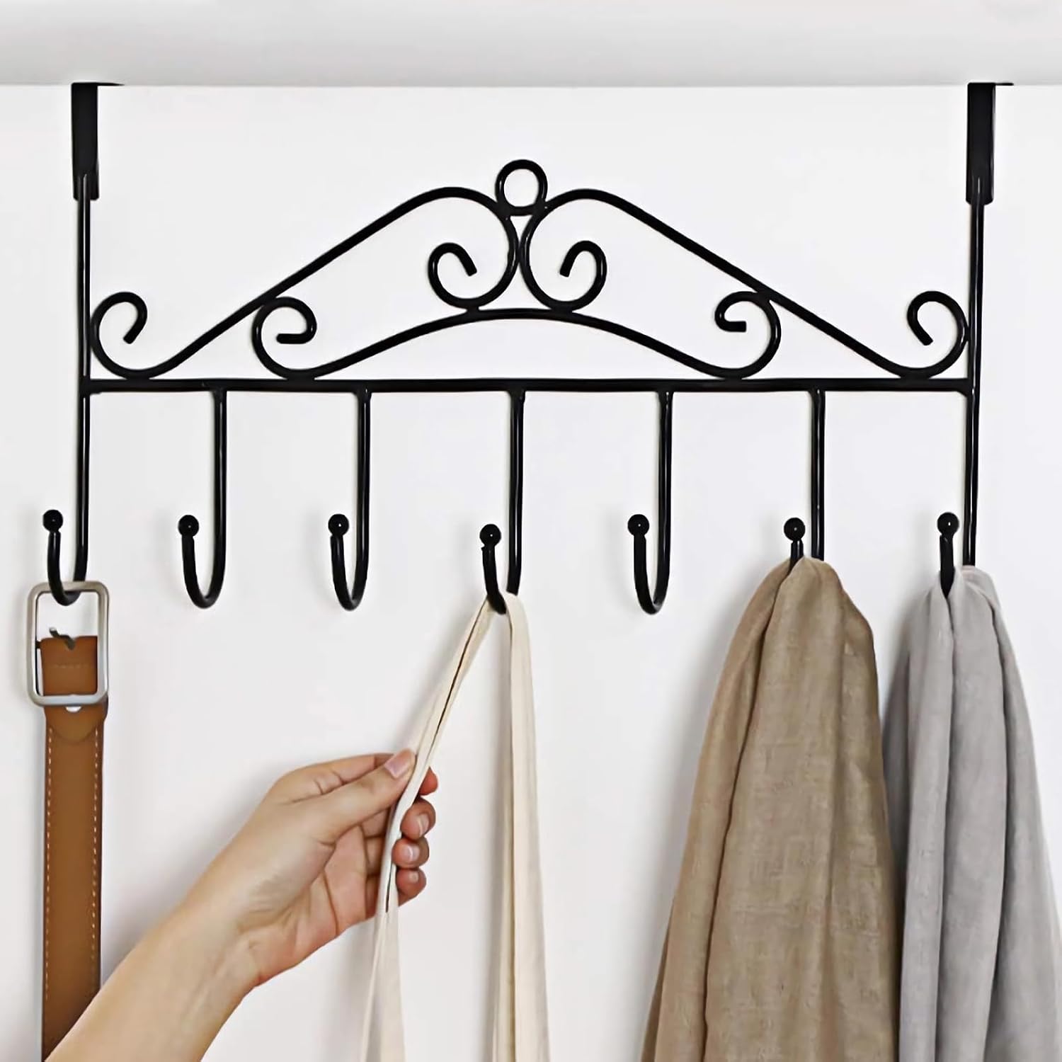 Rust-Resistant 7-Hook Over-The-Door Rack For Towels, Coats, And Hats