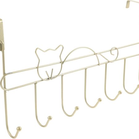 Cat-Themed Iron Hook, Gold-Colored, Vintage-Style Decor