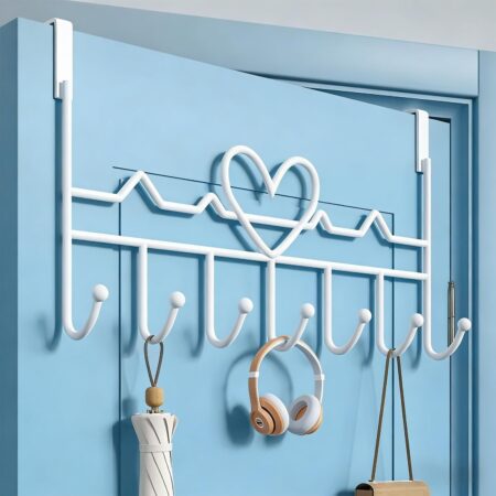 Single-Unit White Over-The-Door Hook Rack For Hanging Coats, Towels, And Bags