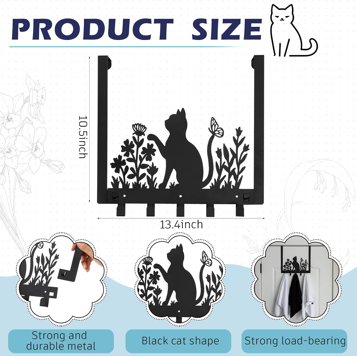 Black Cat Themed Over-The-Door Hook, Cute Room Decor - Image 2