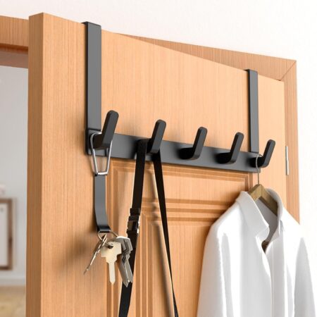 Heavy-Duty Over-The-Door Storage Rack, Black, For Towels