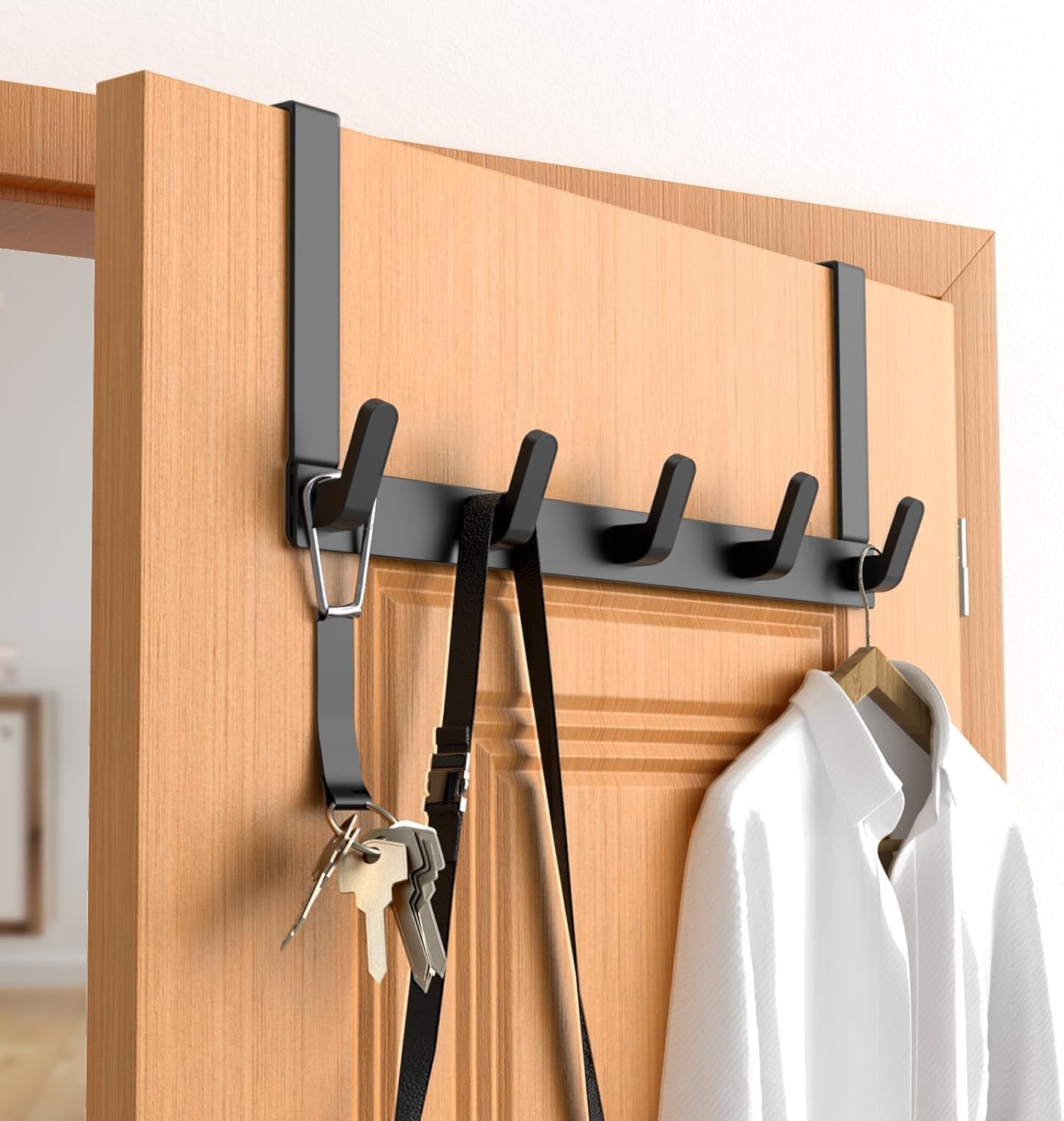 Heavy-Duty Over-The-Door Storage Rack, Black, For Towels
