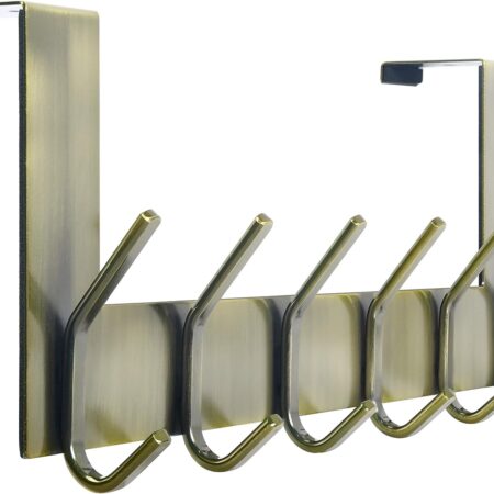 Over-The-Door Hook Rack For Towels, Coats, And Hats, In An Antique Bronze Finish