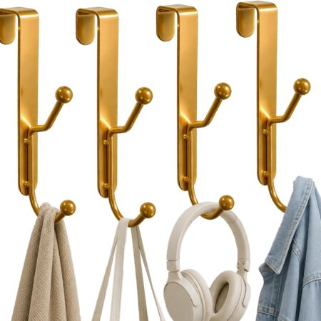 Set Of 4 Gold-Colored Decorative Metal Over-The-Door Hooks