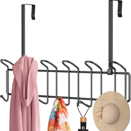 Versatile Wall-Mounted Or Over-The-Door Hook Rack, 13-Hook Iron Design