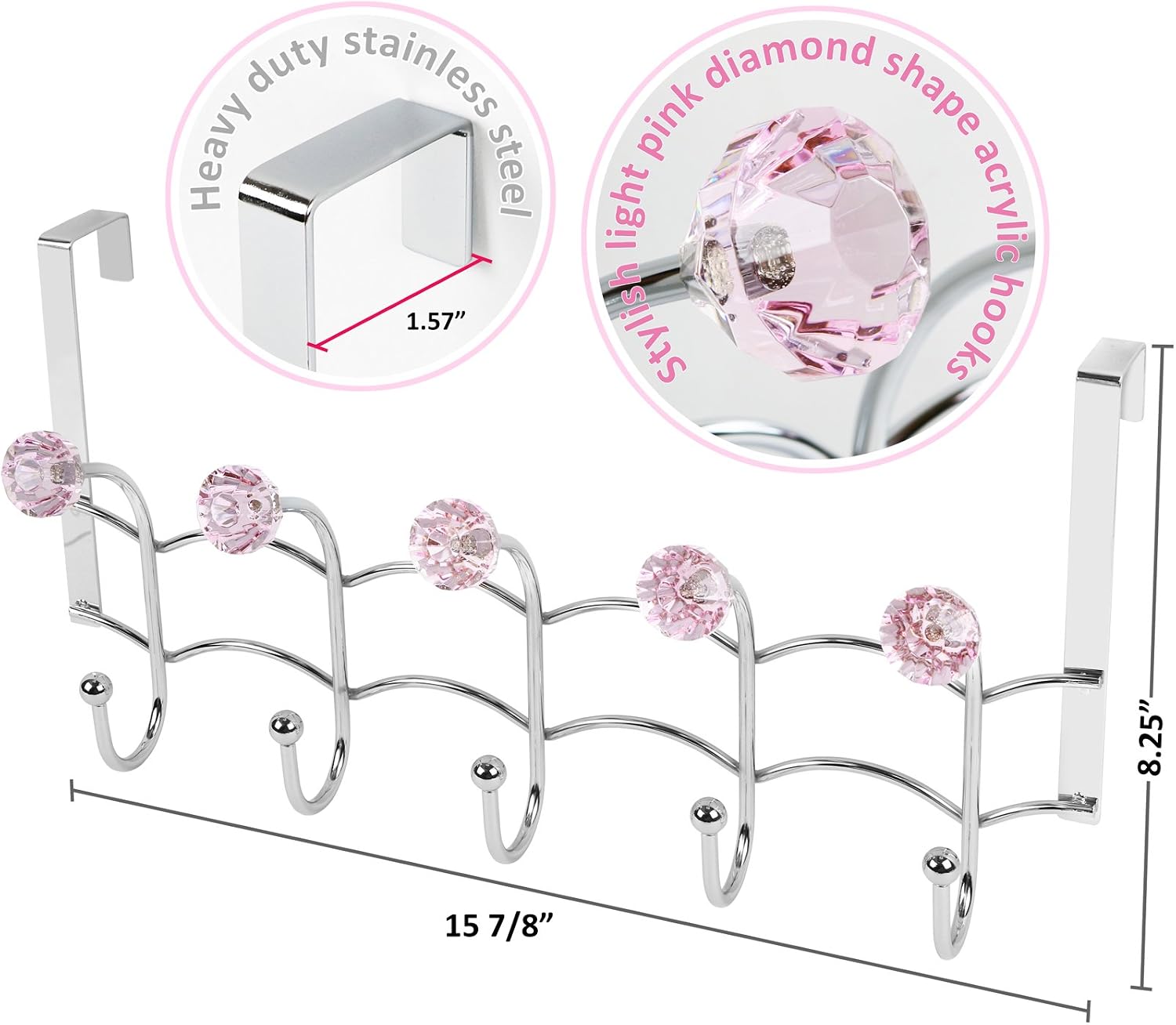 Over-The-Door Hook Rack, Pink Acrylic - Image 2