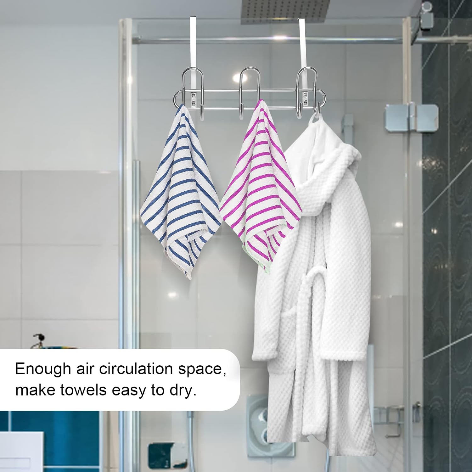 Silver-Colored Over-The-Door Hook Rack For Bathrobes, Towels, And Clothing - Image 2