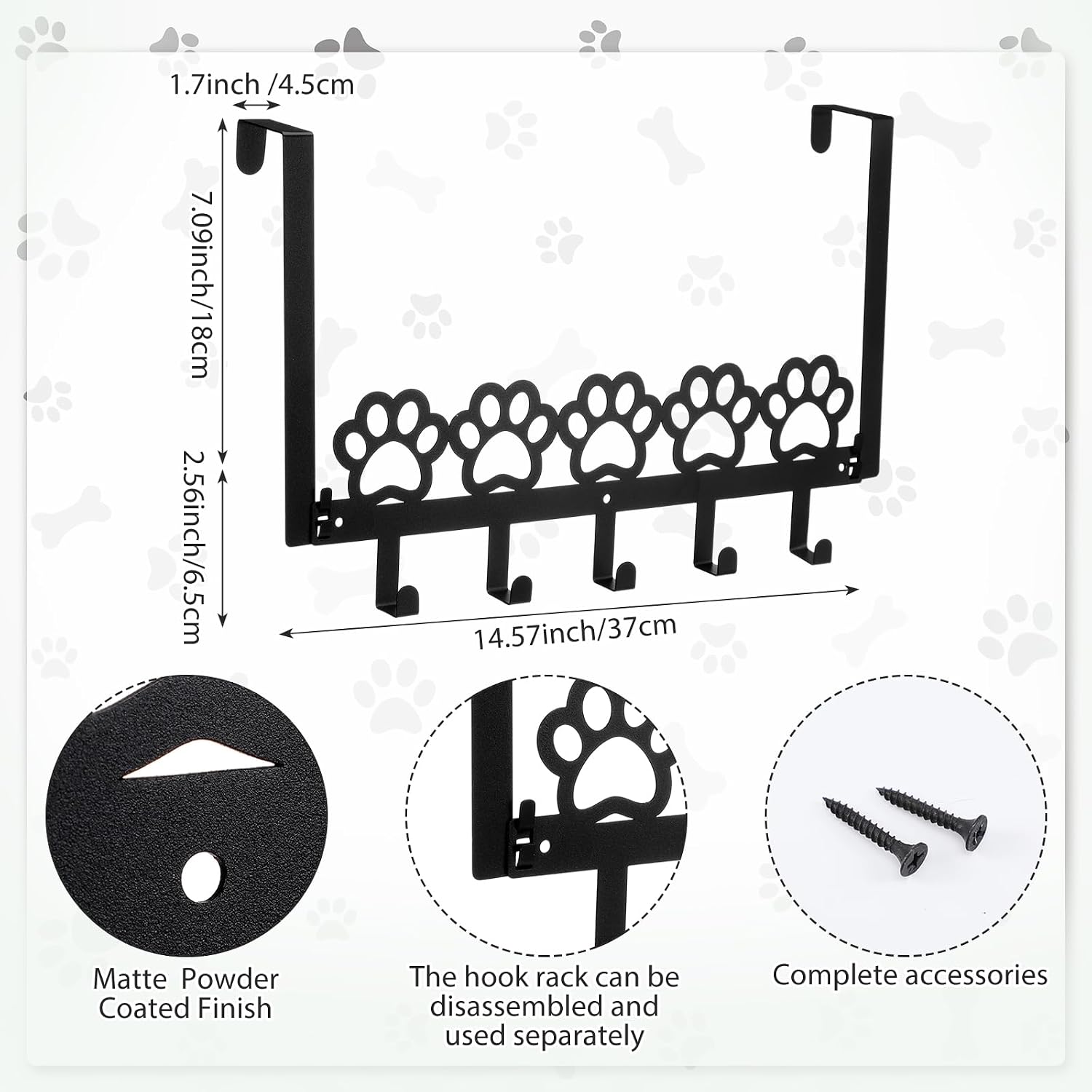 Over-The-Door Hook Rack With A "Dog Paw" Design, 5 Hooks, Decorative And Cute - Image 2