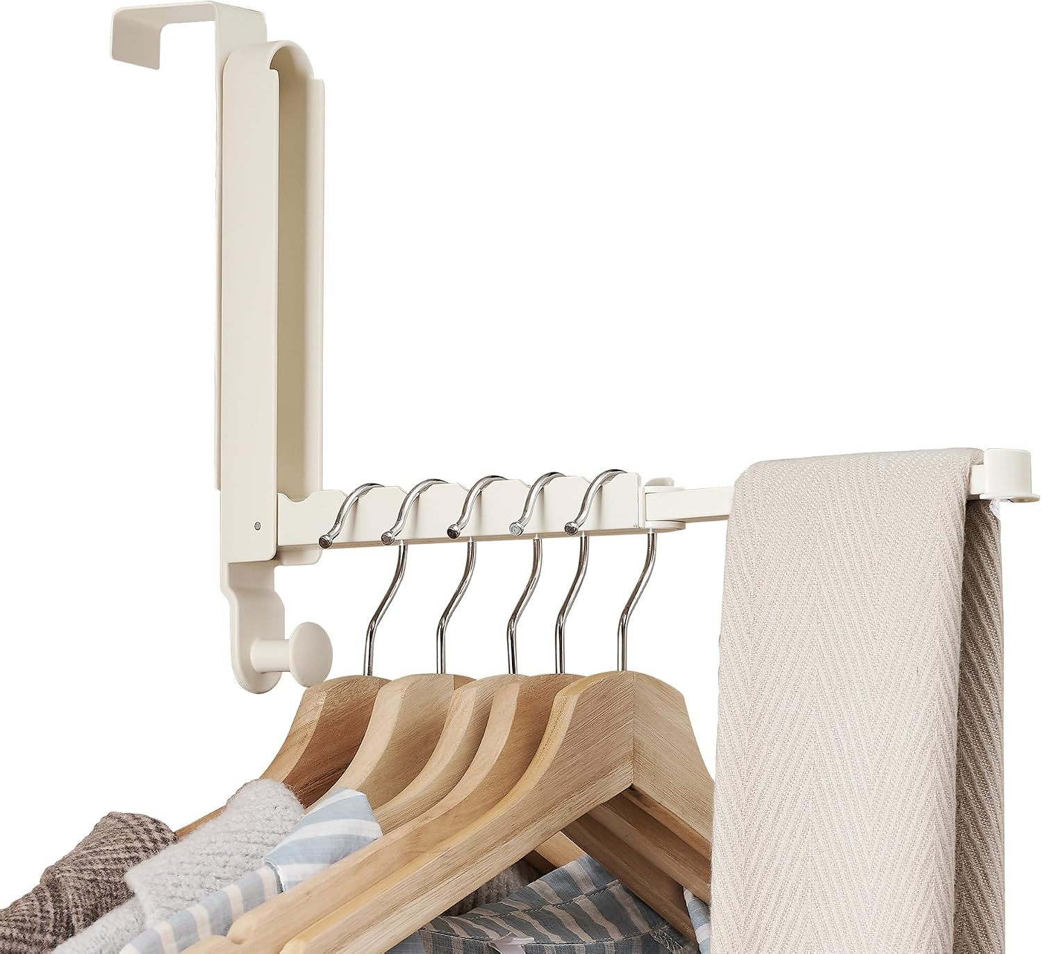 Cream-White Over-The-Door Hook Rack, Designed For Thicker Doors