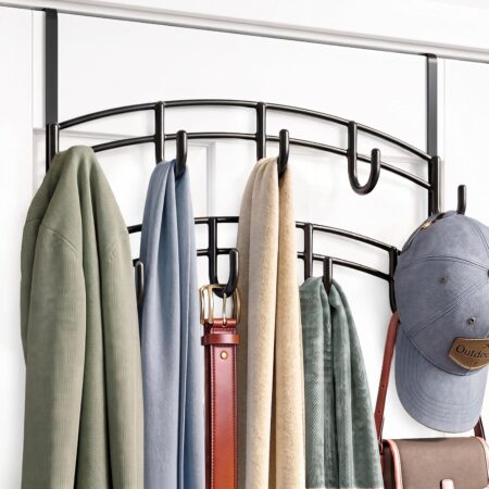 9-Hook Over-The-Door Rack, Black, For Coats And Hats